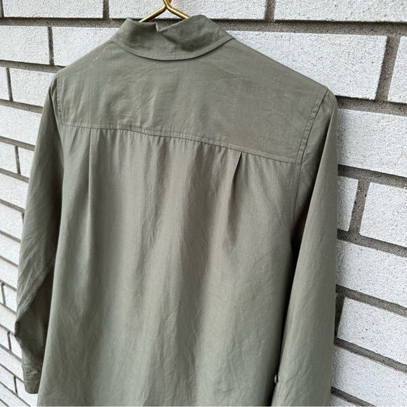 Chico’s Olive Army Green Cotton Silk Roll Tab Sleeve Button Up Shirt - Picture 9 of 10